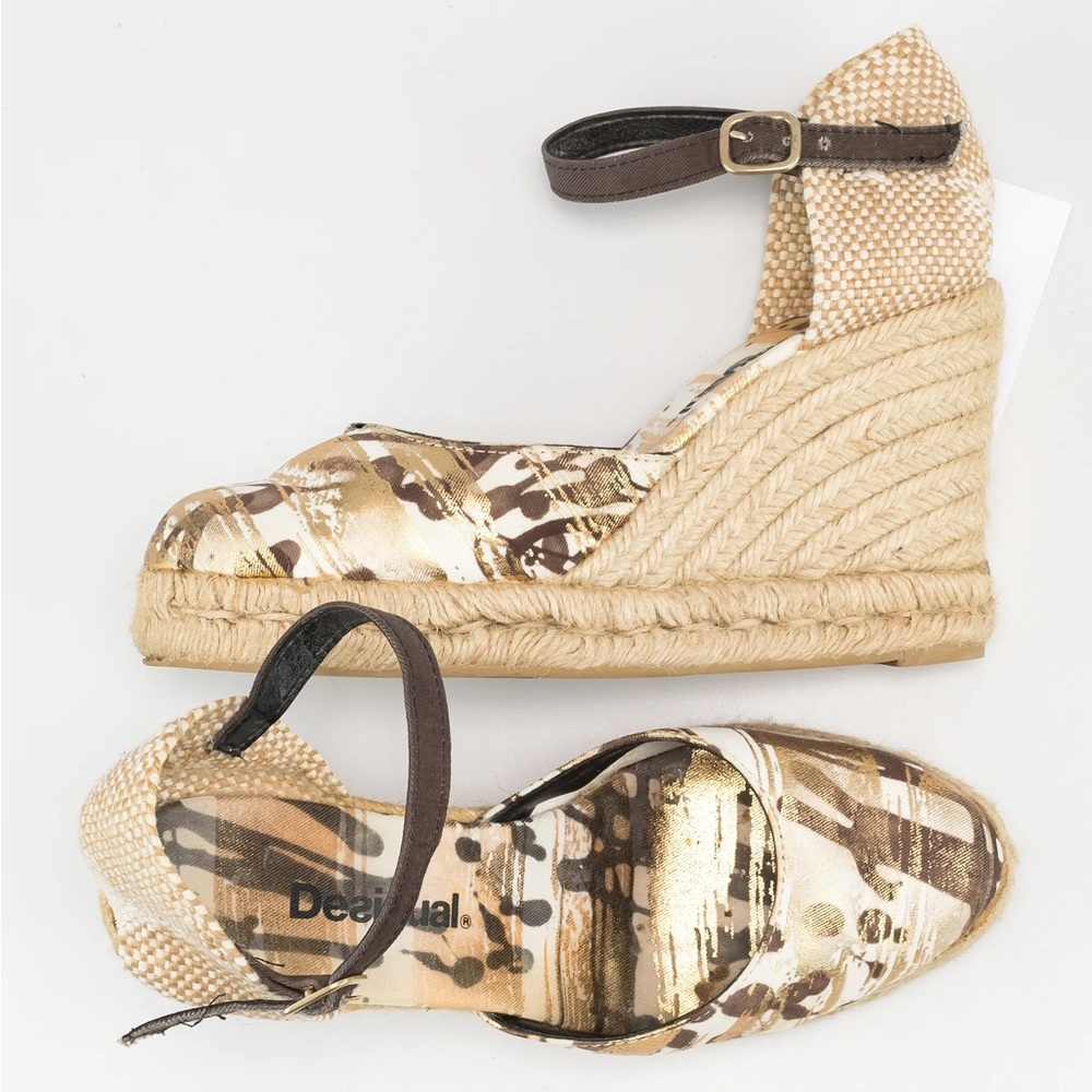 Desigual. Gold Splatter Espadrille Wedges